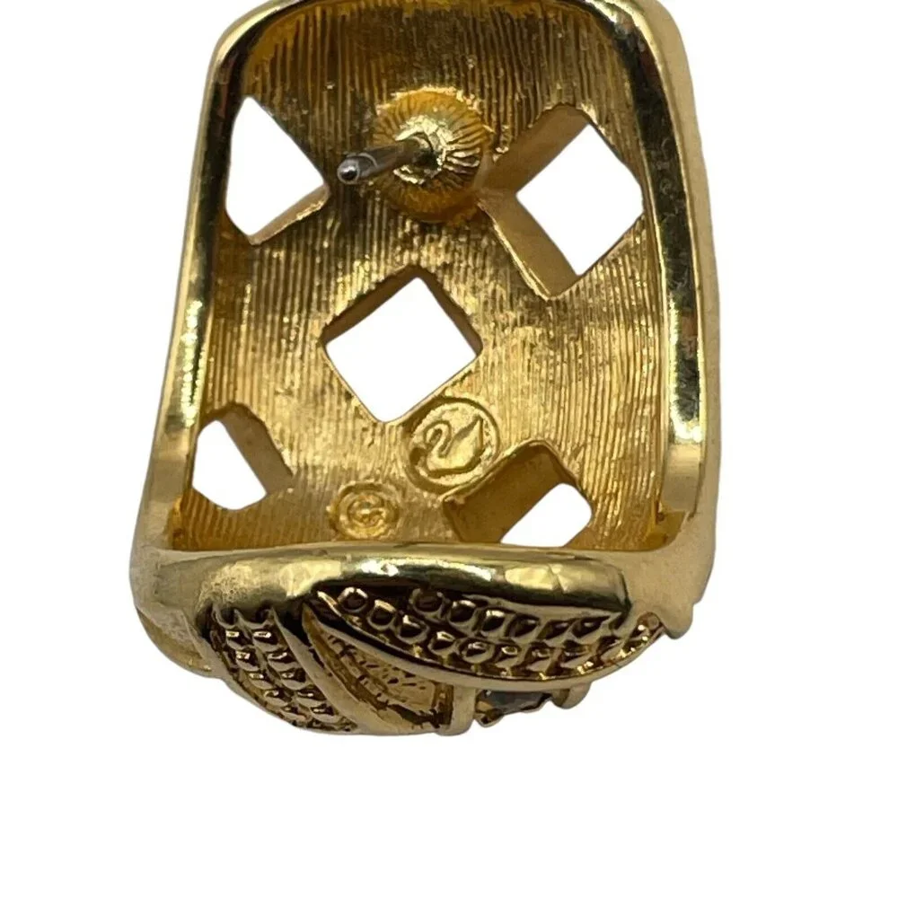 Pierced Earrings-Authentic‎ Swan Stamped Swarovski-Gold/Black-Rhinestone Weave